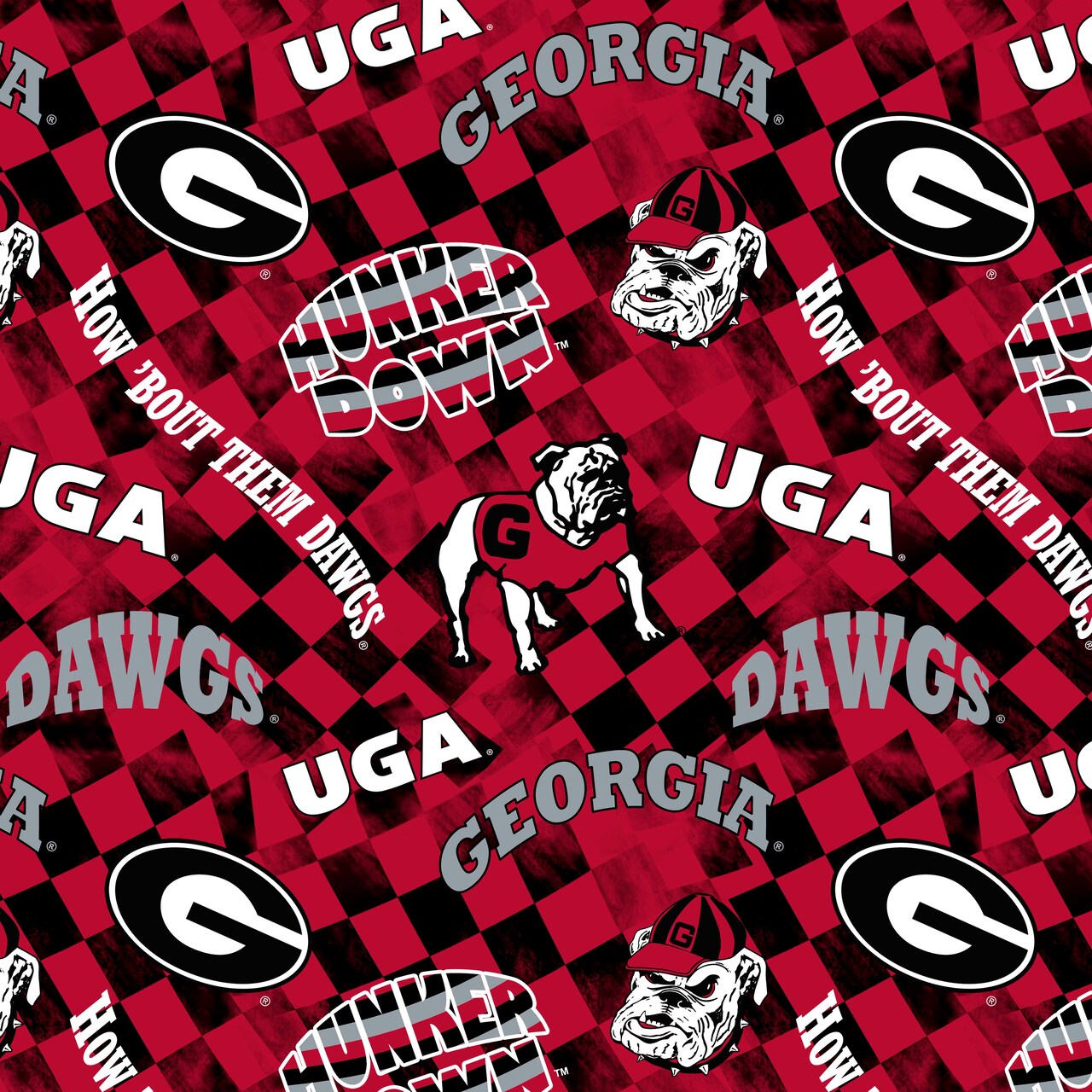 Sykel Enterprises-University of Georgia Cotton Quilting Fabric-Georgia Bulldogs Check Allover Cotton Fabric Sold by the Yard